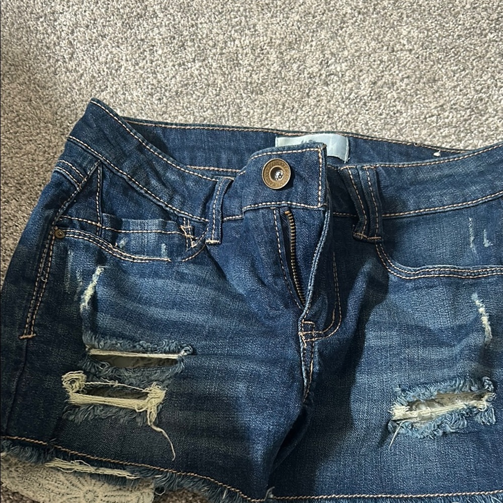 Jolt Women's Distressed Jean Shorts - Dark Blue